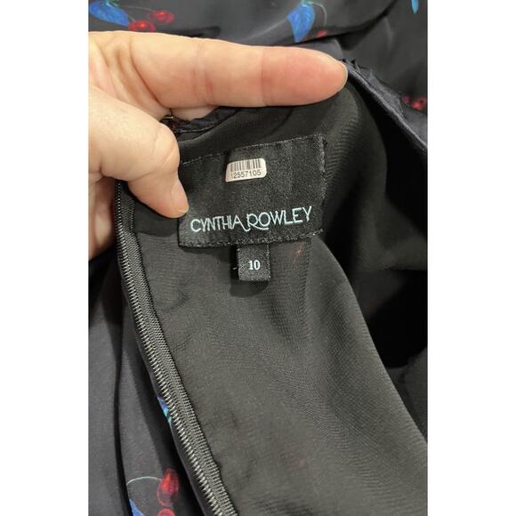 Cynthia Rowley Blue Cherry Print SEA BREEZE Maxi Flounce Hem Dress Sz 10 - Picture 9 of 16